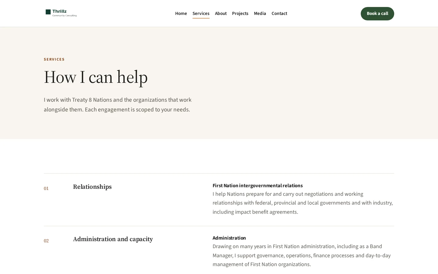 Thrillz Community Consulting services page