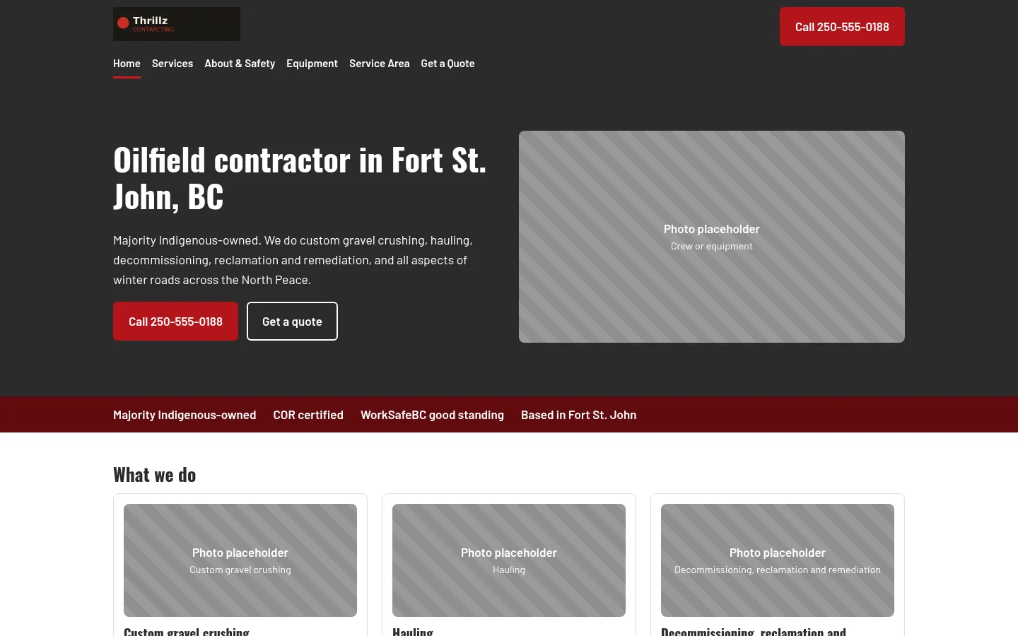 Thrillz Contracting demo home page