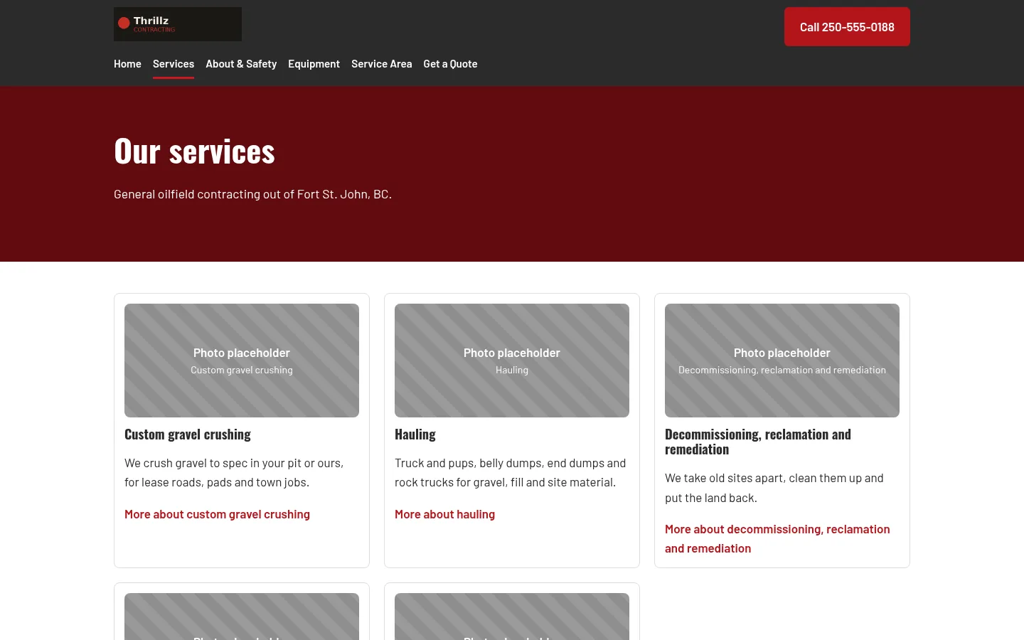 Thrillz Contracting services page