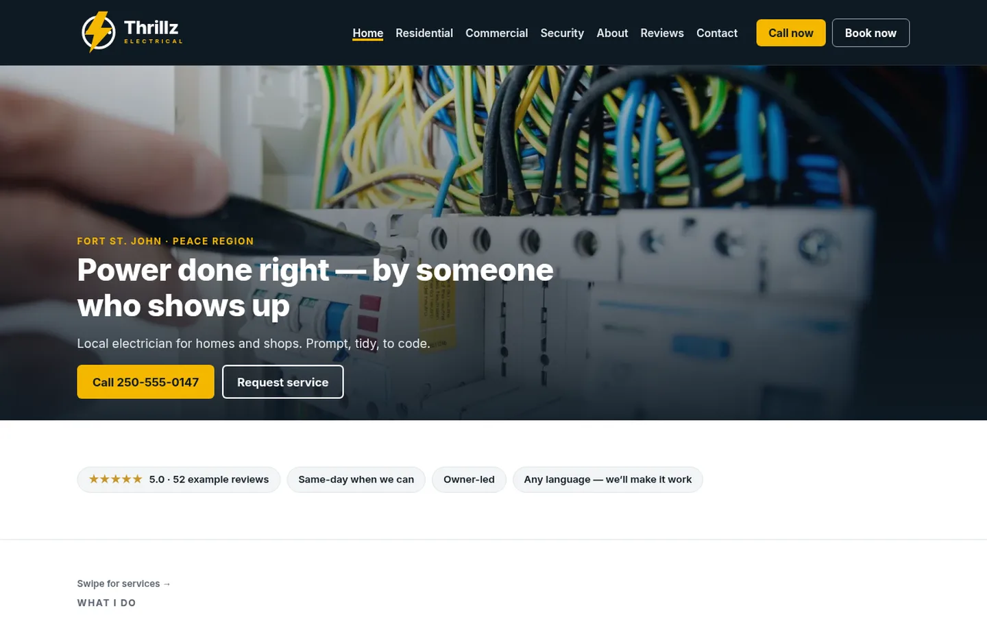 Thrillz Electrical demo home page