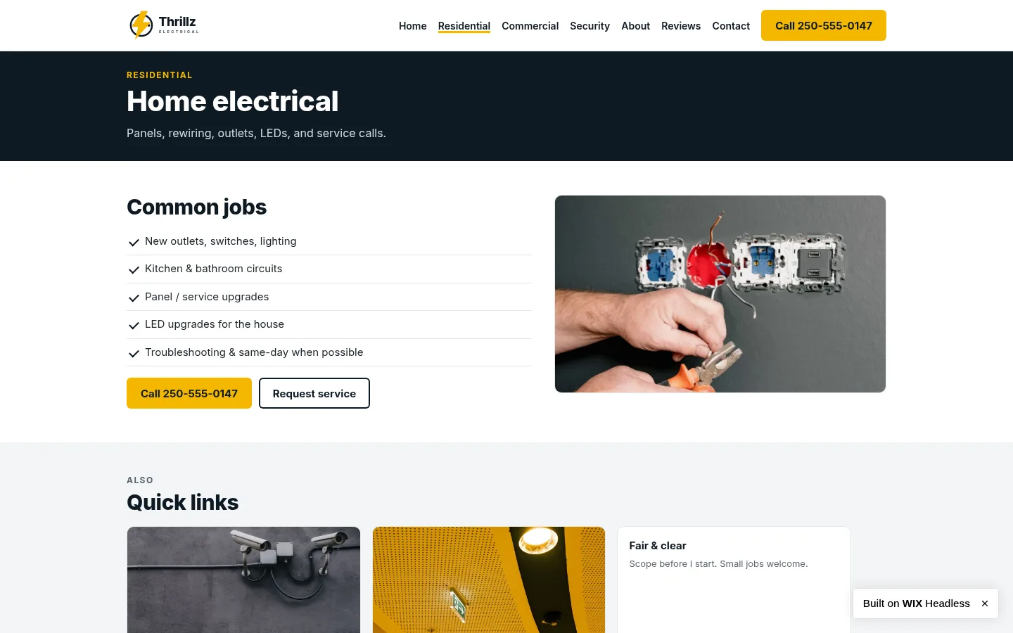 Thrillz Electrical residential page