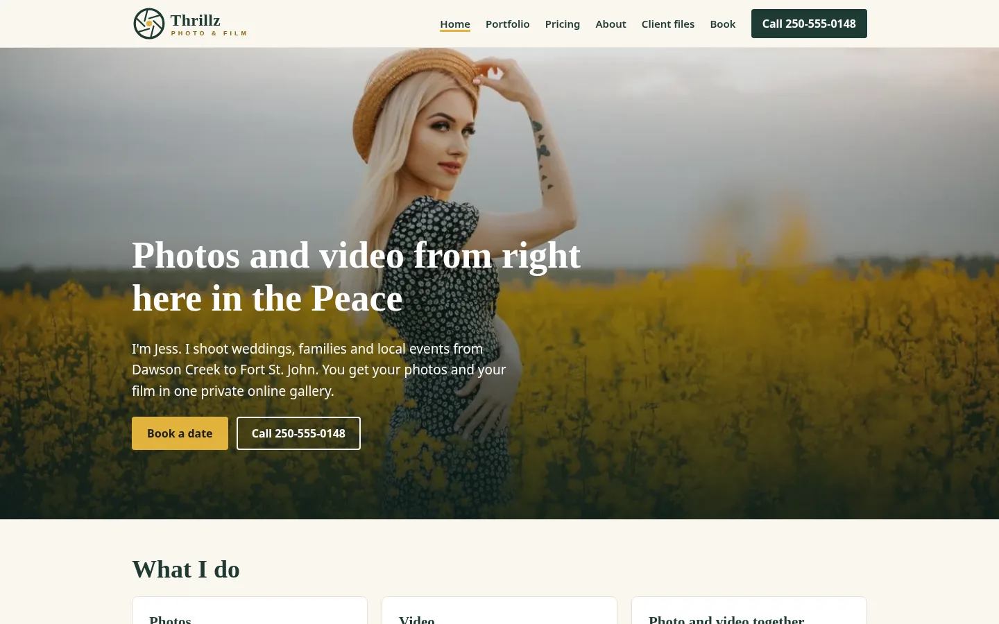Thrillz Photo and Film demo home page